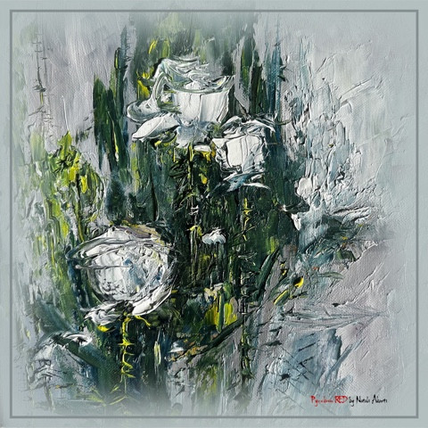 Платок-картина "Белые розы". Шелк Армани 70х70 см., ручная обработка края.